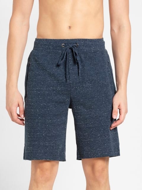 Men's Super Combed Cotton Rich Straight Fit Shorts with Zipper Pockets - Blue Snow Melange
