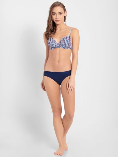 Low-waist Bikini Panties with Outer Elastic - Blue Depth