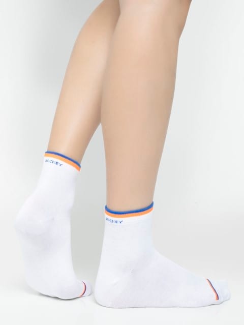 Men's Compact Cotton Stretch Ankle Length Socks With Stay Fresh Treatment - White(Pack of 2)