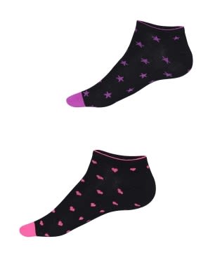Black Printed Women Low Ankle Socks Pack of 2