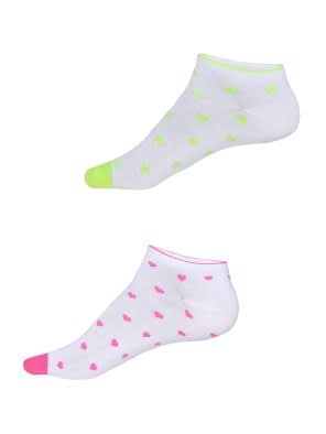 White Printed Women Low Ankle Socks Pack of 2