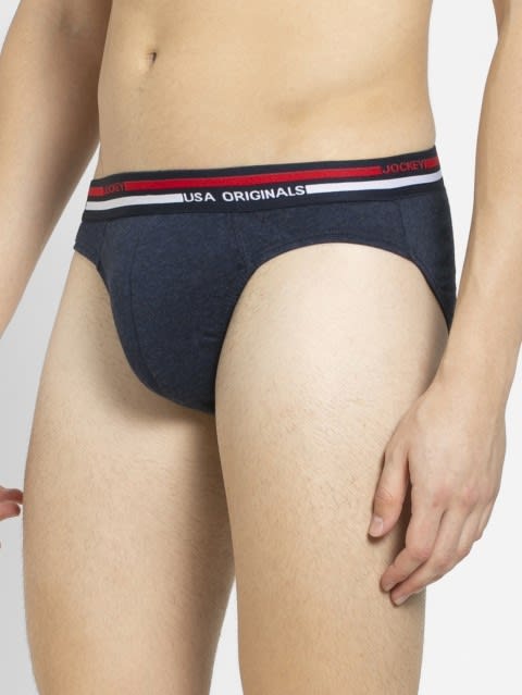 High-cut Solid Briefs with Multicolor Exposed Waistband - Ink Blue Melange
