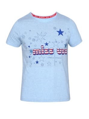 Sky Blue Melange Girl's Graphic T-Shirt