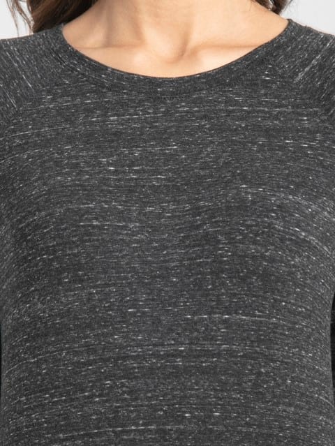 Women's Super Combed Cotton Viscose Elastane Stretch Regular Fit Solid Round Neck Three Quarter Sleeve T-Shirt - Black Snow Melange