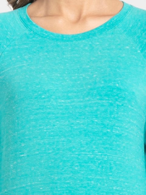 Women's Super Combed Cotton Viscose Elastane Stretch Regular Fit Solid Round Neck Three Quarter Sleeve T-Shirt - Teal Snow Melange