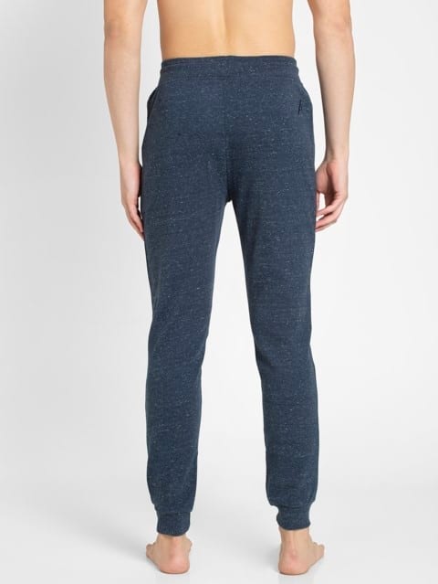 Men's Super Combed Cotton Rich Slim Fit Joggers with Zipper Pockets - Blue Snow Melange
