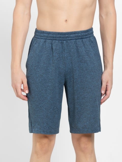 Men's Soft Touch Microfiber Elastane Stretch Straight Fit Solid Shorts with Stay Fresh Treatment - Blue Marl