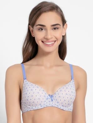 Under-Wired Padded Super Combed Cotton Elastane Stretch Medium Coverage Multiway Styling Printed T-Shirt Bra