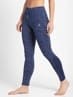 Women's Super Combed Cotton Elastane Stretch Yoga Pants with Side Zipper Pockets - Imperial Blue Marl