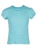 Girl's Super Combed Cotton Elastane Stretch Rib Fabric Striped Slim Fit Short Sleeve T-Shirt - Paradise Teal & Aqua Splash