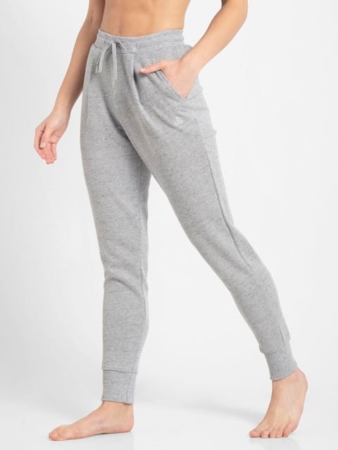 Joggers for Women with Side Pocket & Drawstring Closure - Grey Snow Melange