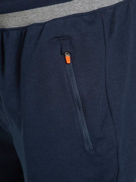 Men's Super Combed Cotton Rich Pique Fabric Slim Fit Joggers with Zipper Pockets - Navy