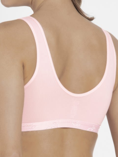 Women's Wirefree Padded Super Combed Cotton Elastane Stretch Full Coverage Sleep Bra with Removable Pads and Ultrasoft Underband - Candy Pink