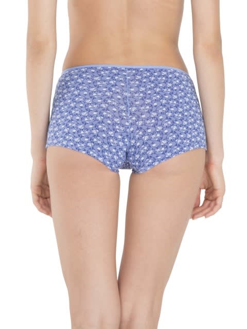 Women's High Coverage Super Combed Cotton Elastane Stretch Mid Waist Boy Shorts With Concealed Waistband and StayFresh Treatment - Iris Blue Print