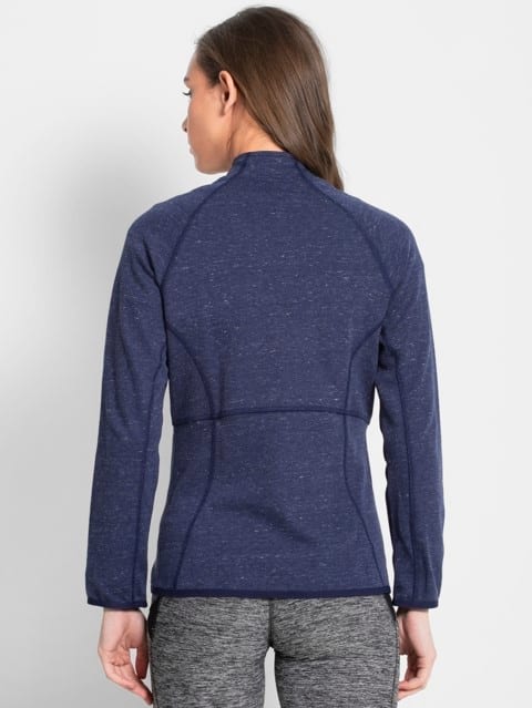 Slim Fit Hi-Neck Full Sleeve Zipper Jacket with Pocket for Women - Imperal Blue Snow Melange