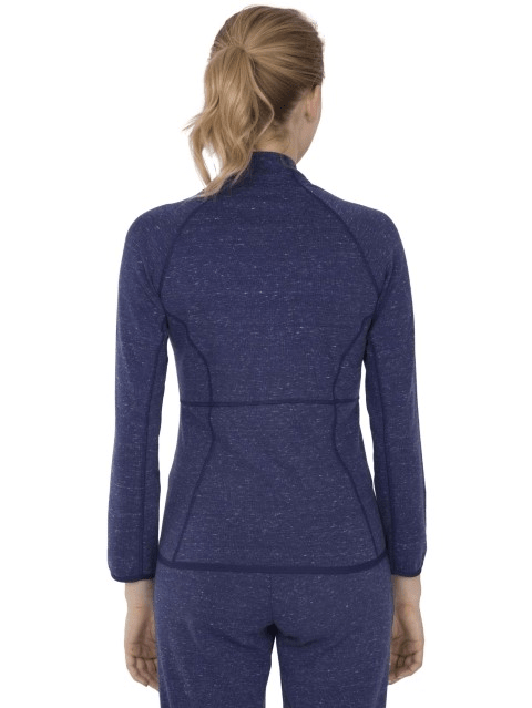 Slim Fit Hi-Neck Full Sleeve Zipper Jacket with Pocket for Women - Imperal Blue Snow Melange