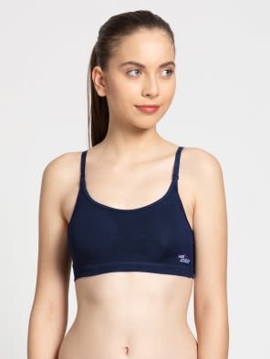 Classic Navy Wirefree Padded Super Combed Cotton Elastane Stretch Full Coverage Uniform Bra