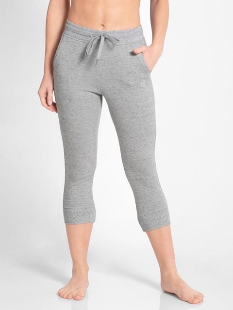 Capri Pants for Women with Side Pocket & Drawstring Closure - Grey Snow Melange