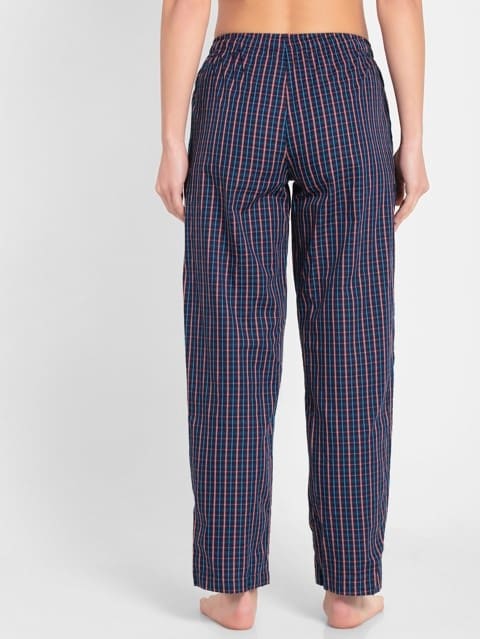 Women's Super Combed Cotton Woven Fabric Relaxed Fit Checkered Pyjama with Side Pockets - Classic Navy Assorted Checks