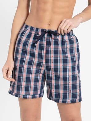 Classic Navy Assorted Checks Woven Knee Length Shorts