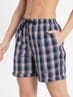 Women's Super Combed Cotton Woven Relaxed Fit Checkered Shorts with Side Pockets - Classic Navy Assorted Checks