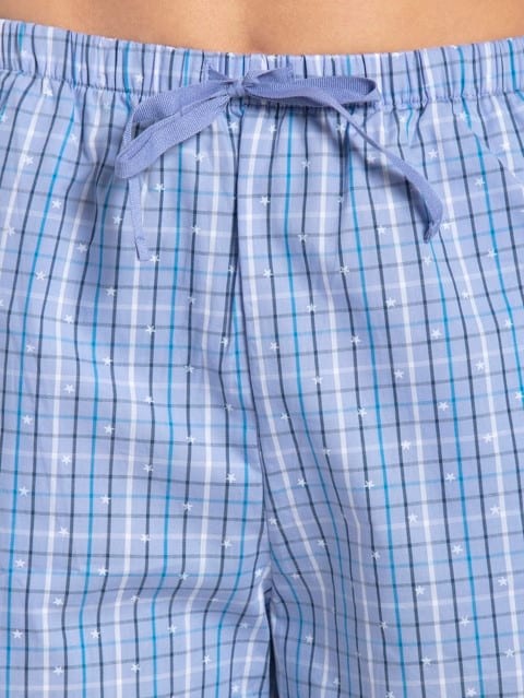Shorts for Women with Side Pocket & Drawstring Closure - Iris Blue Assorted Checks
