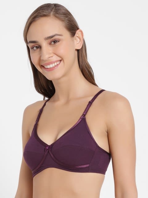 Women's Wirefree Non Padded Super Combed Cotton Elastane Stretch Medium Coverage Cross Over Everyday Bra with Adjustable Straps - Vintage Bordeaux