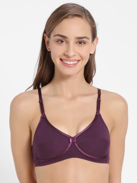 Women's Wirefree Non Padded Super Combed Cotton Elastane Stretch Medium Coverage Cross Over Everyday Bra with Adjustable Straps - Vintage Bordeaux