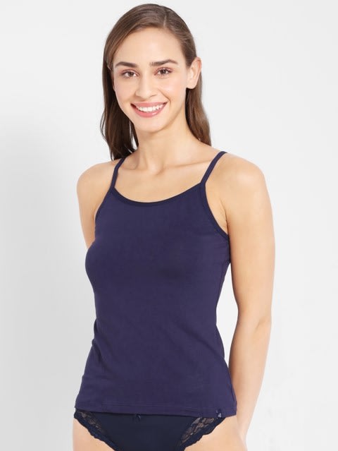 Women's Super Combed Cotton Elastane Stretch Camisole with Adjustable Straps - Classic Navy
