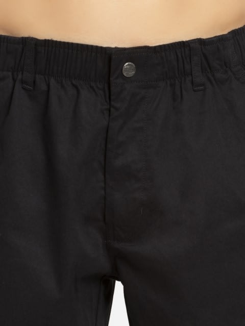 Men's Super Combed Mercerised Cotton Woven Fabric Straight Fit Solid Shorts with Side Pockets - Black