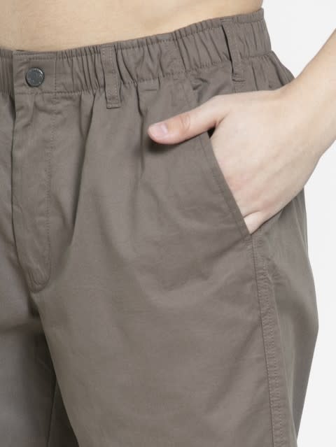 Men's Super Combed Mercerised Cotton Woven Fabric Straight Fit Solid Shorts with Side Pockets - Dark Khaki