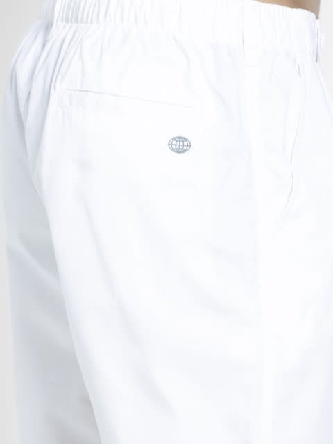 Men's Super Combed Mercerised Cotton Woven Fabric Straight Fit Solid Shorts with Side Pockets - White