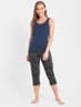 Women's Super Combed Cotton Elastane Stretch Slim Fit Printed Capri with Side Pockets - Charcoal Printed