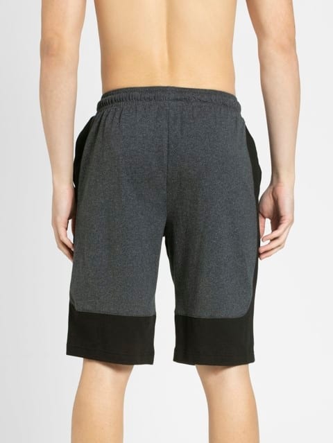 Men's Super Combed Cotton Rich Regular Fit Solid Shorts with Side Pockets - True Black Melange