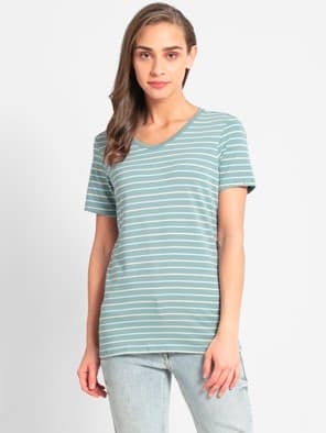 Super Combed Cotton Elastane Stretch Yarn Dyed V Neck T-Shirt