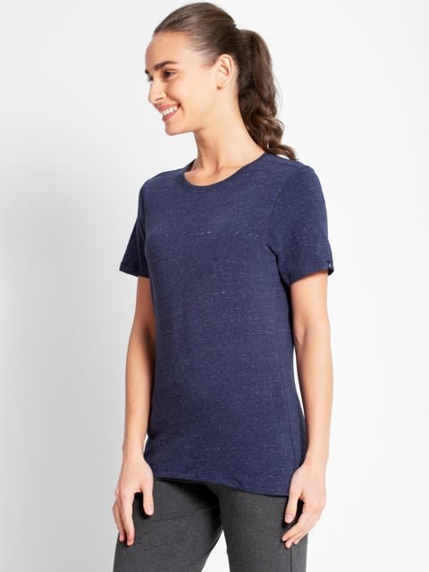Round Neck Half Sleeve T-Shirt for Women - Imperal Blue Snow Melange