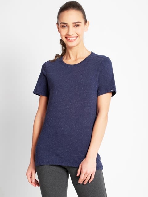 Round Neck Half Sleeve T-Shirt for Women - Imperal Blue Snow Melange