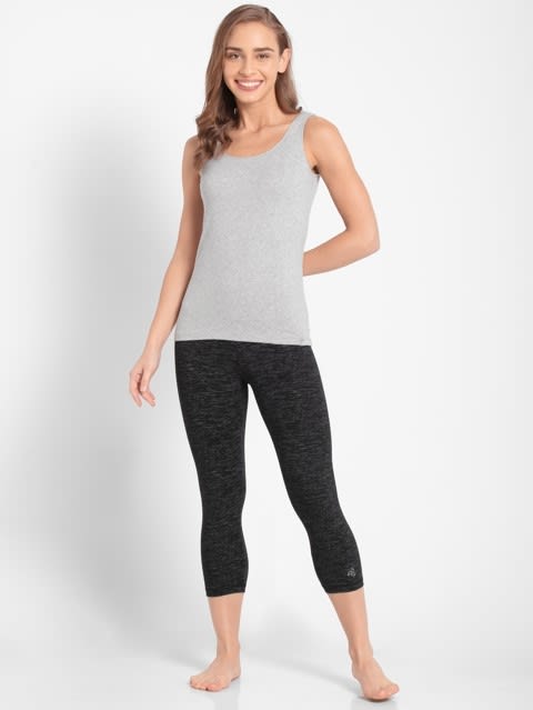 Women's Super Combed Cotton Elastane Stretch Slim Fit Capri with Ultrasoft Waistband - Black Marl