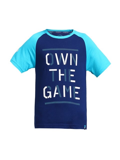Graphic Printed Dual-Tone Round Neck Half Sleeve T-Shirt for Boys - Blue Depth