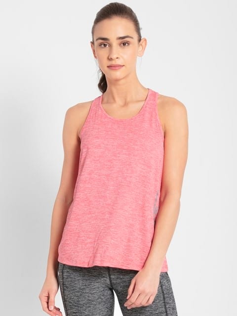Women's Microfiber Fabric Graphic Printed Racerback Styled Tank Top with Stay Dry Treatment - Coral