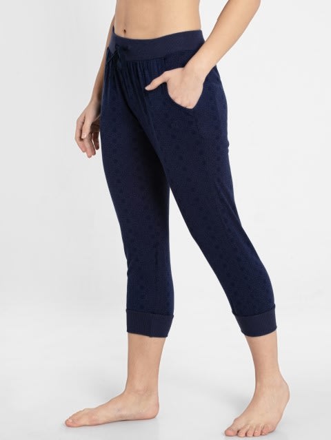 Capri Pants for Women with Side Pocket & Drawstring Closure - Classic Navy
