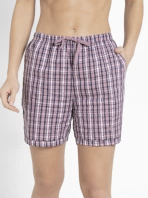 Super Combed Cotton Woven Relaxed Fit Checkered Shorts