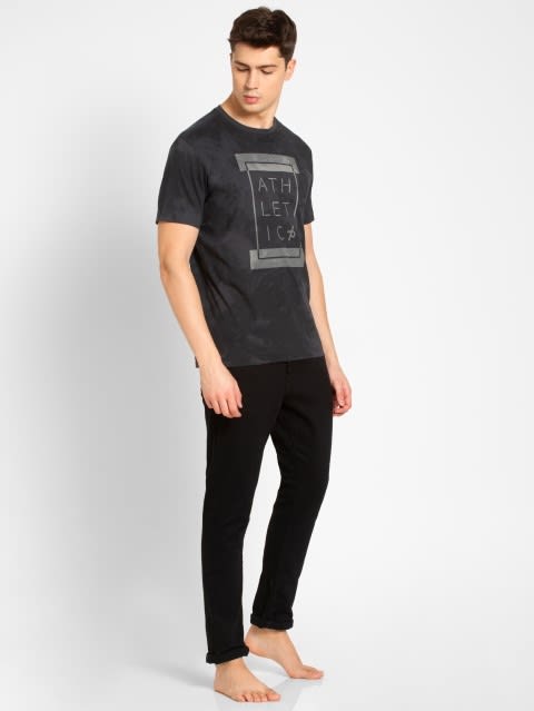 Men's Super Combed Cotton Rich Graphic Printed Round Neck Half Sleeve T-Shirt - Graphite Print
