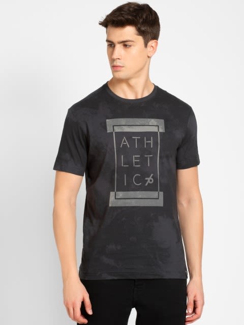 Men's Super Combed Cotton Rich Graphic Printed Round Neck Half Sleeve T-Shirt - Graphite Print