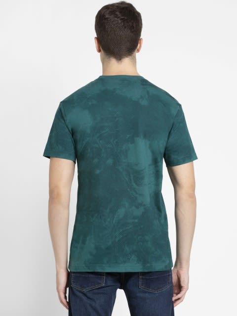 Men's Super Combed Cotton Rich Graphic Printed Round Neck Half Sleeve T-Shirt - Pacific Green Print
