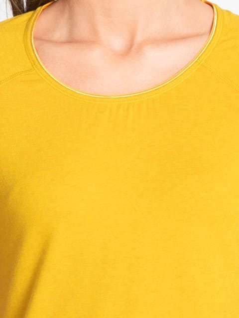 Slim Fit Round Neck Half Sleeve T-Shirt for Women - Golden Rod Melange