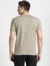 Men's Super Combed Cotton Rich Striped V Neck Half Sleeve T-Shirt - Burnt Gold & Mid Grey Melange