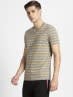 Men's Super Combed Cotton Rich Striped V Neck Half Sleeve T-Shirt - Burnt Gold & Mid Grey Melange