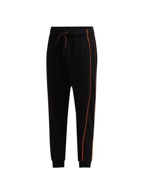 Boy's Super Combed Cotton Rich Graphic Printed Joggers with Side Pockets and Ribbed Cuff Hem - Black & Golden Poppy