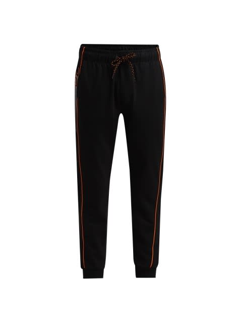 Boy's Super Combed Cotton Rich Graphic Printed Joggers with Side Pockets and Ribbed Cuff Hem - Black & Golden Poppy